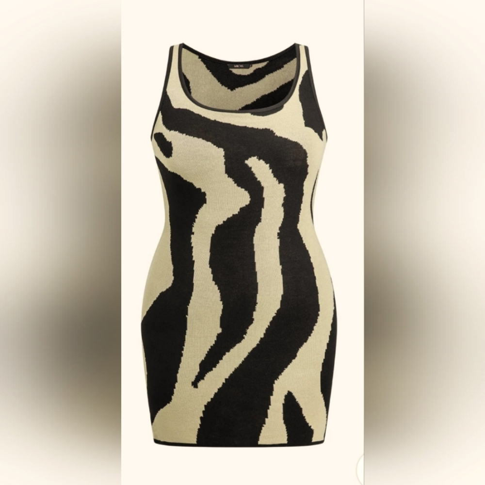 MICAS Black and‎ Cream Zebra Print Sleevelesa Knit Mini Dress. Size M NWT
